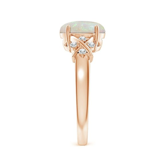 Solitaire Oval Opal Criss Cross Ring with Diamonds - Picture 7 of 16